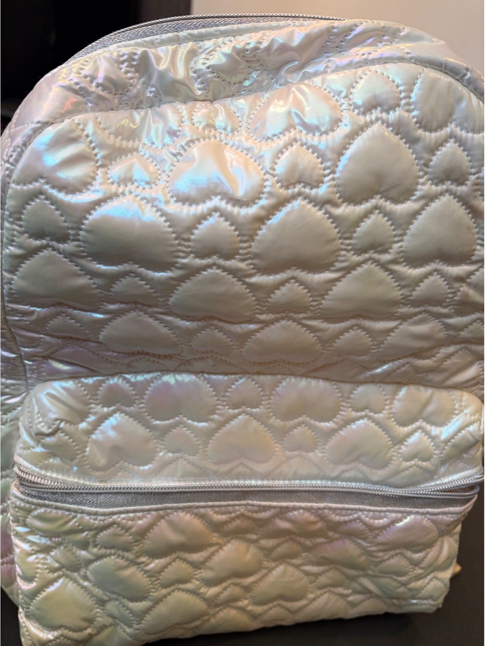 Iridescent Quilted Heart Pattern Backpack - Picture 7 of 10